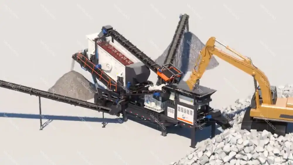 Tire-type mobile crushing-screening closed-circuit flow