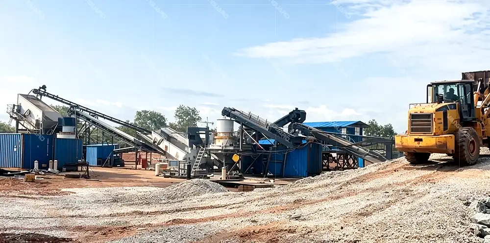 Aggregates quarry with crushing plant layout
