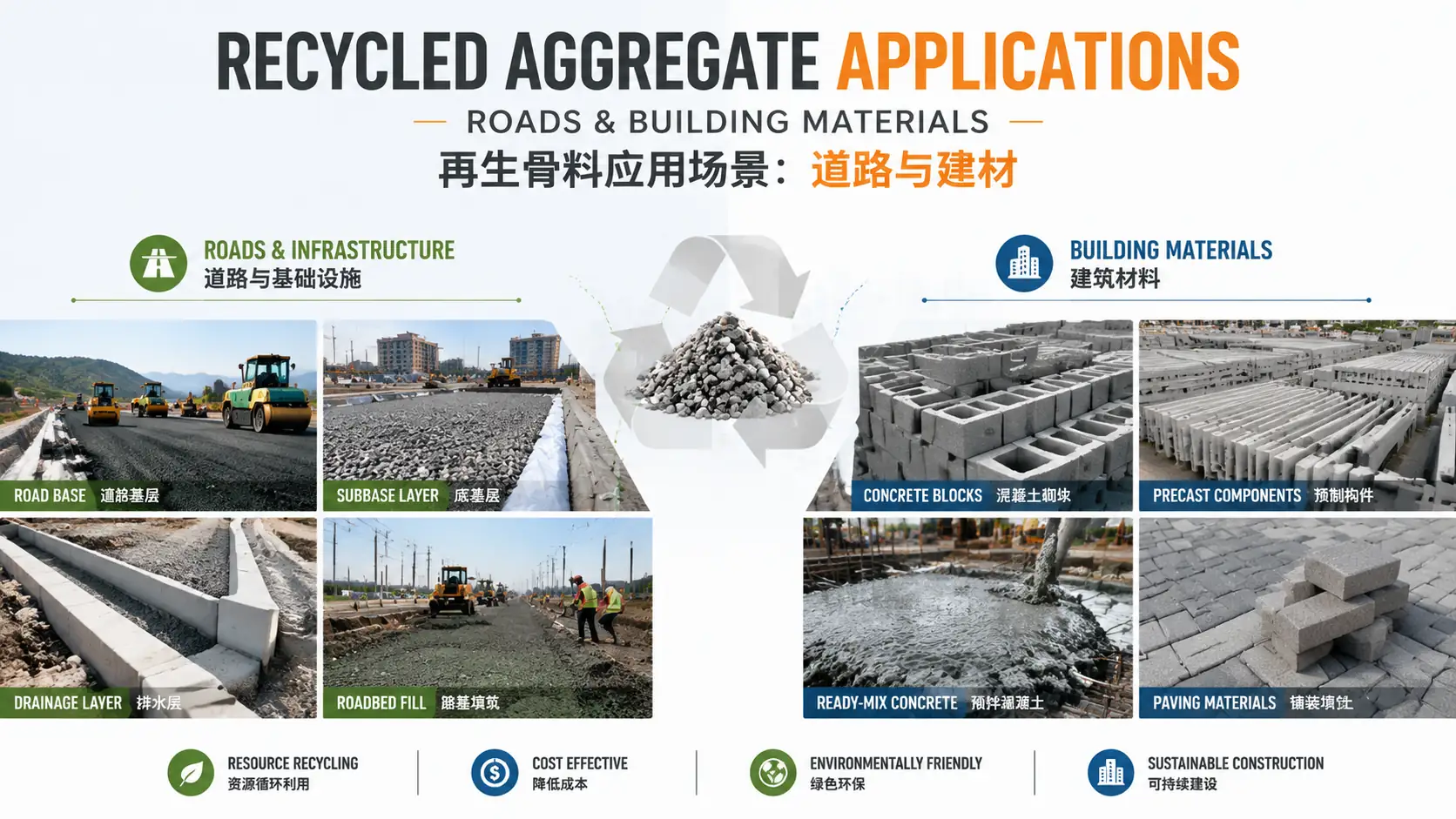 Recycled aggregate uses in road and building